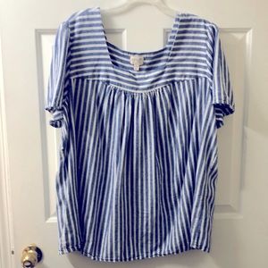 Terra & Sky 3x Blue and White Striped Square Neck Shirt